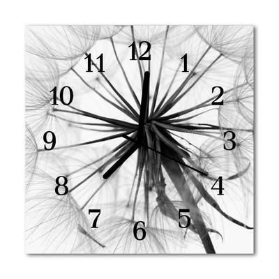 Glass Kitchen Clock Dandelion flowers & plants black & white