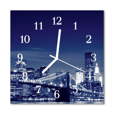 Glass Kitchen Clock Skyline City Blue