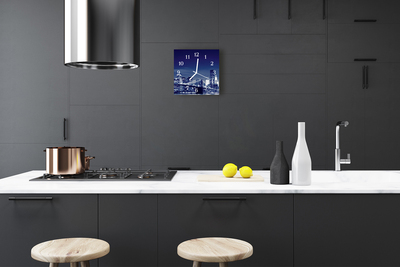 Glass Kitchen Clock Skyline City Blue