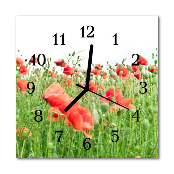 Glass Kitchen Clock Poppies flowers & plants red, green