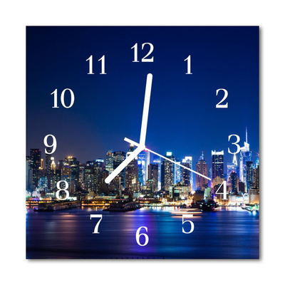 Glass Kitchen Clock Skyline City Blue