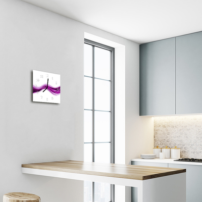 Glass Kitchen Clock Abstract Lines Art Purple