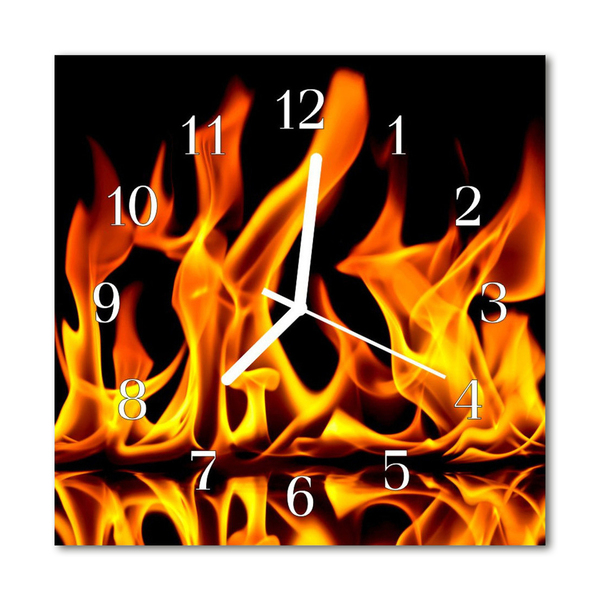 Glass Kitchen Clock Fire Nature Orange