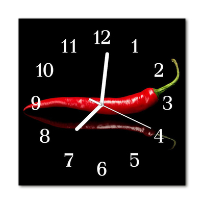 Glass Kitchen Clock Chilli Kitchen Black, Red