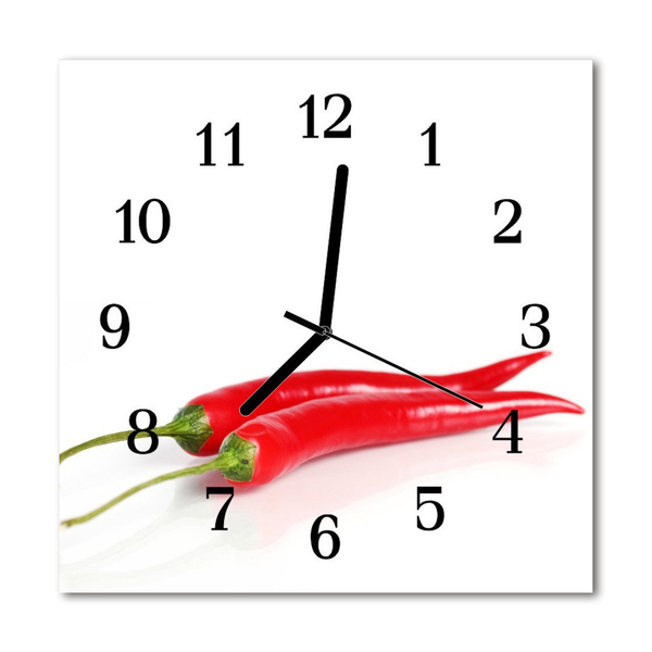 Glass Kitchen Clock Chillies kitchen red