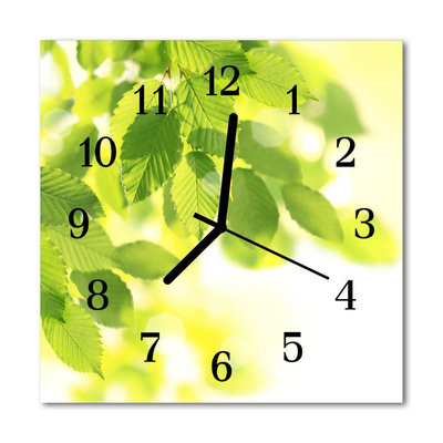 Glass Kitchen Clock Leaves nature green