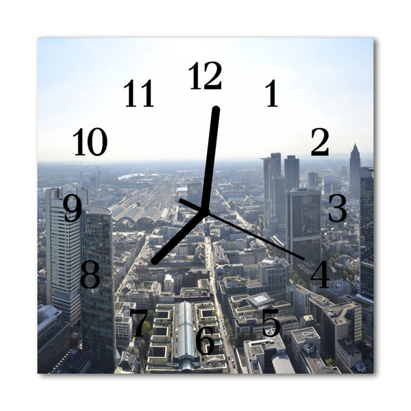 Glass Kitchen Clock Skyline city grey