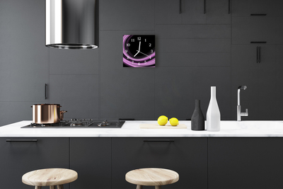 Glass Kitchen Clock Abstract Lines Art Purple