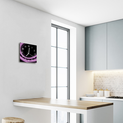 Glass Kitchen Clock Abstract Lines Art Purple