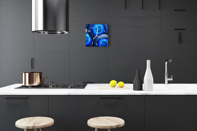 Glass Kitchen Clock Circles Art Art Blue