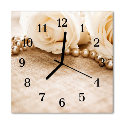 Glass Kitchen Clock Vintage roses flowers & plants sepia