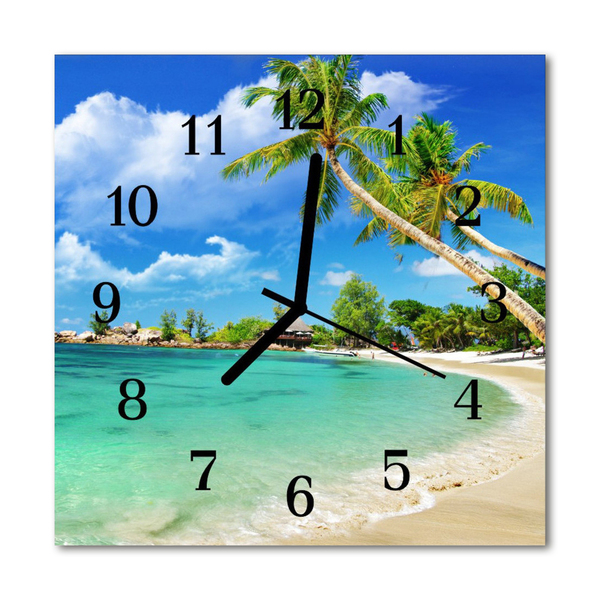 Glass Kitchen Clock Beach palm trees landscape green