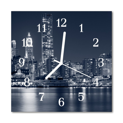 Glass Kitchen Clock Skyline City Black & White