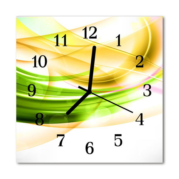 Glass Kitchen Clock Abstract art green, yellow