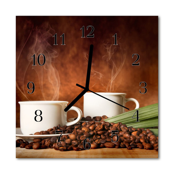 Glass Kitchen Clock Coffee cups kitchen brown