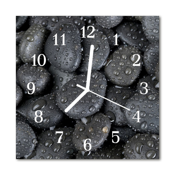 Glass Kitchen Clock Stones Water Nature Black