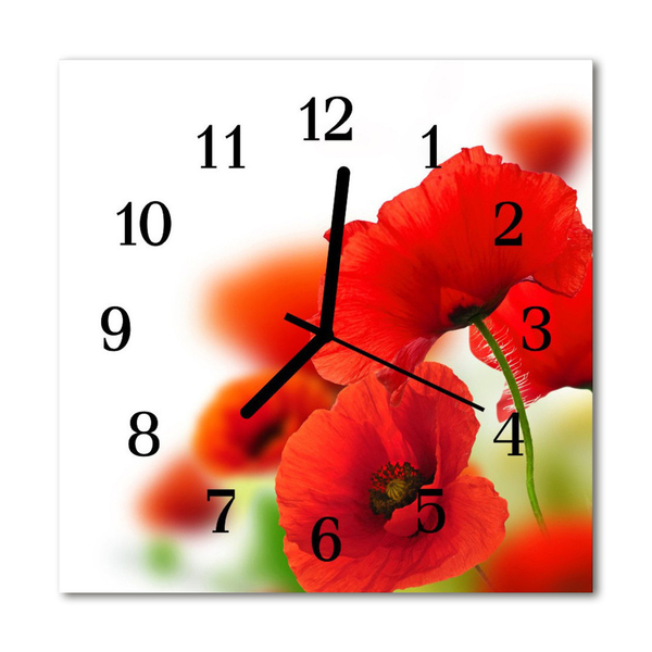 Glass Kitchen Clock Poppies flowers & plants red