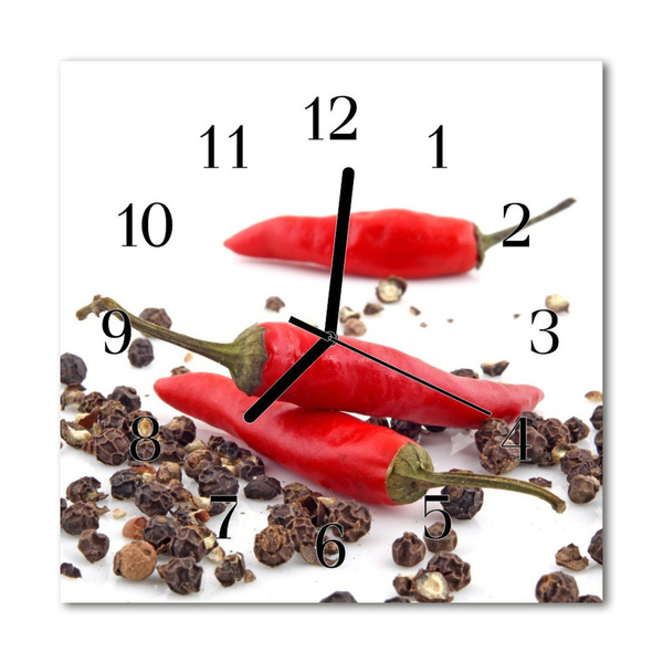 Glass Kitchen Clock Chillies kitchen red
