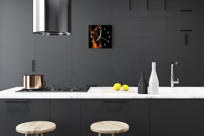 Glass Kitchen Clock Abstract Lines Art Orange, Black