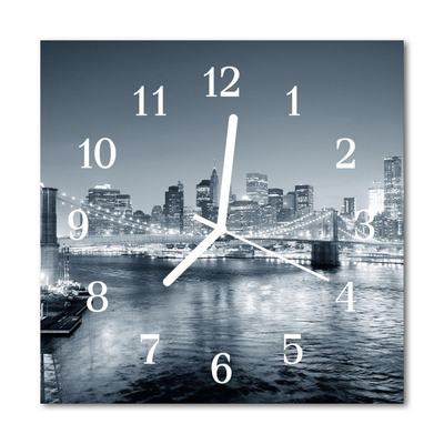 Glass Kitchen Clock Skyline Night City Black & White