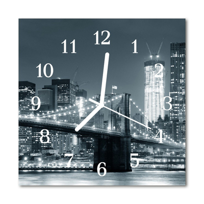 Glass Kitchen Clock Skyline Bridge City Black & White