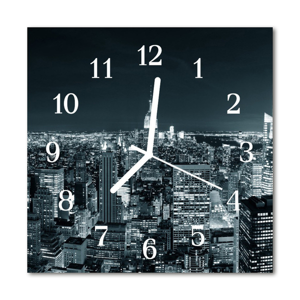 Glass Kitchen Clock Skyline Night City Black & White