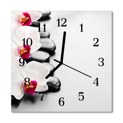 Glass Kitchen Clock Orchid stones flowers & plants multi-coloured