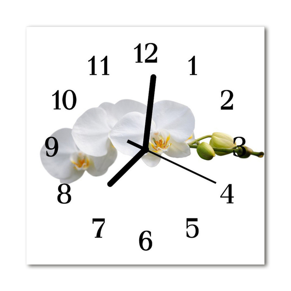 Glass Kitchen Clock Orchid flowers & plants white