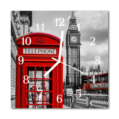 Glass Kitchen Clock Red Telephone Box City Red