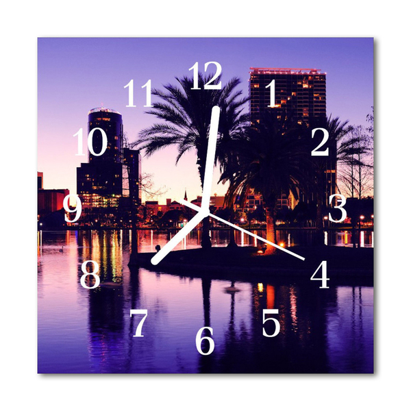 Glass Kitchen Clock Florida Palm Trees Landscape Purple