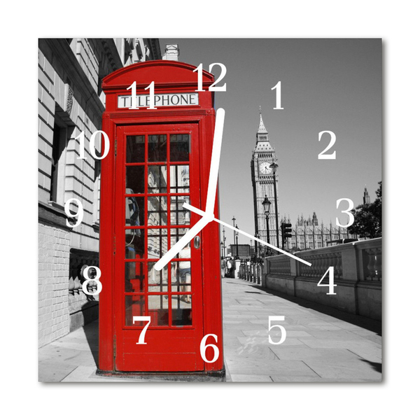 Glass Kitchen Clock Red Telephone Box City Red