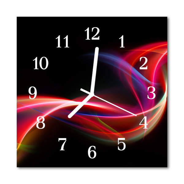 Glass Kitchen Clock Abstract Lines Art Black, Red