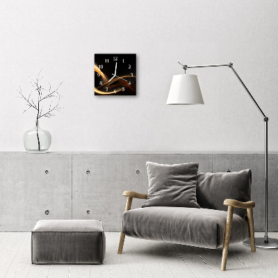 Glass Kitchen Clock Abstract Lines Art Gold, Black