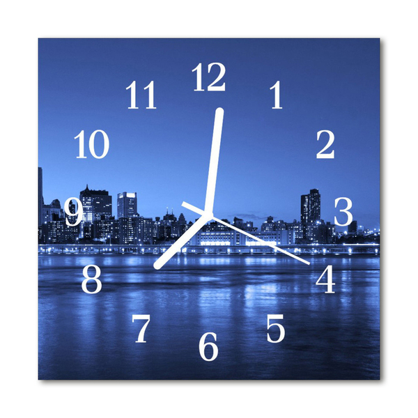 Glass Kitchen Clock Skyline City Blue