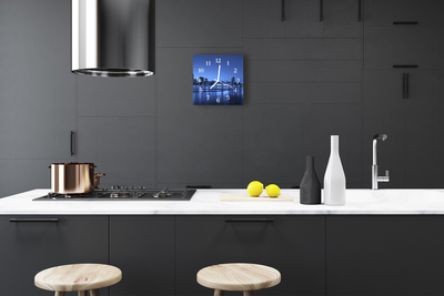 Glass Kitchen Clock Skyline City Blue