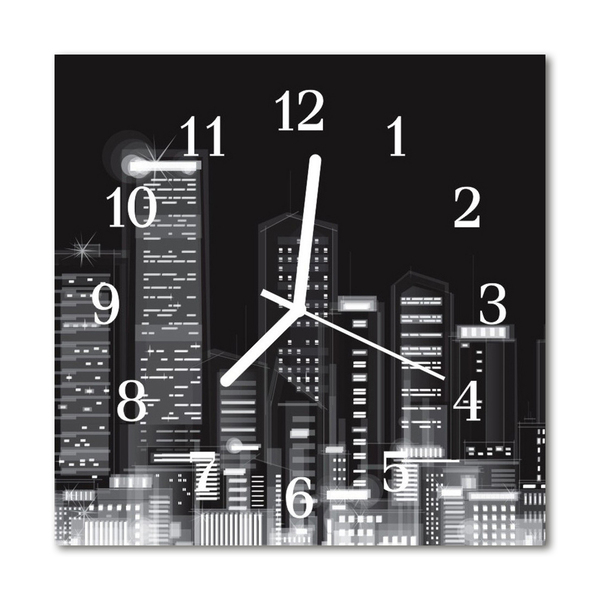 Glass Kitchen Clock Skyline City Black