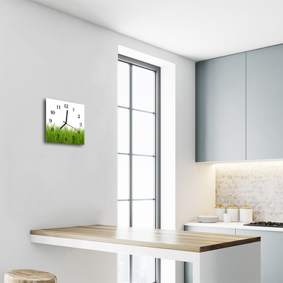 Glass Kitchen Clock Grass nature green