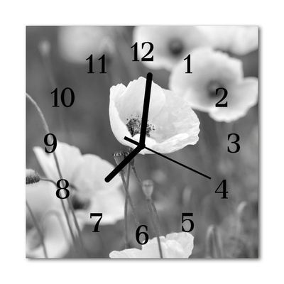 Glass Kitchen Clock Poppies flowers & plants black & white