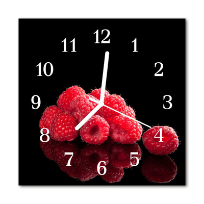 Glass Kitchen Clock Raspberries Food and Drinks Red, Black