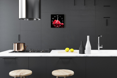 Glass Kitchen Clock Raspberries Food and Drinks Red, Black