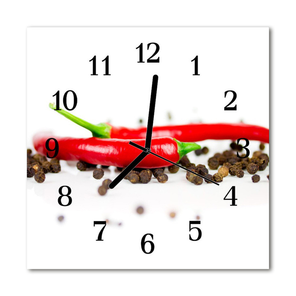 Glass Kitchen Clock Paprika pepper food and drinks red