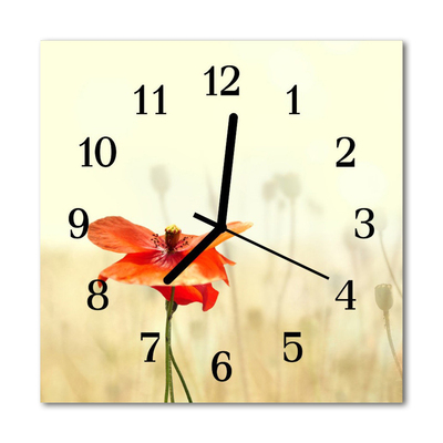 Glass Kitchen Clock Poppy flowers & plants red