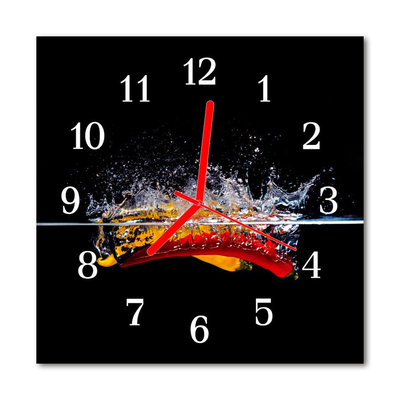 Glass Kitchen Clock Chillies Food and Drinks Red, Yellow