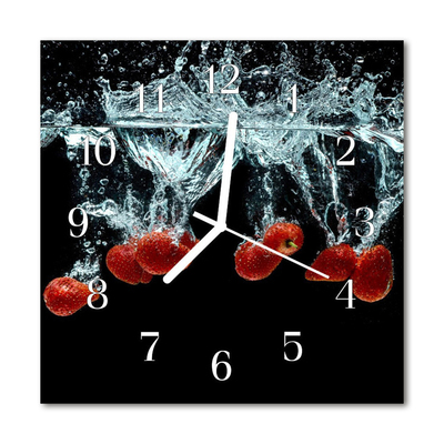 Glass Kitchen Clock Strawberries Food and Drinks Red, Black