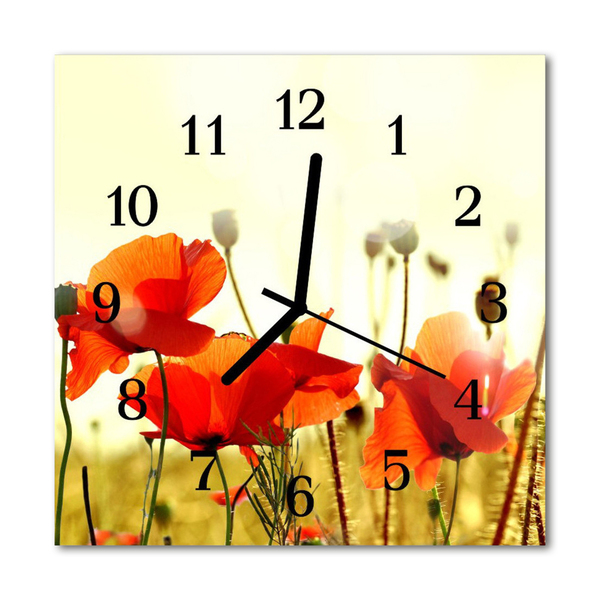 Glass Kitchen Clock Poppies flowers & plants red