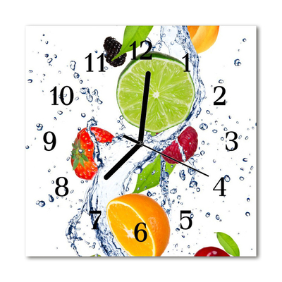 Glass Kitchen Clock Fruits lemon food and drinks green, yellow