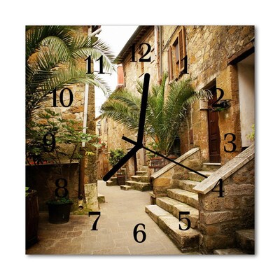 Glass Kitchen Clock Alley palm trees city multi-coloured