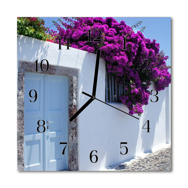 Glass Kitchen Clock House flowers architecture purple