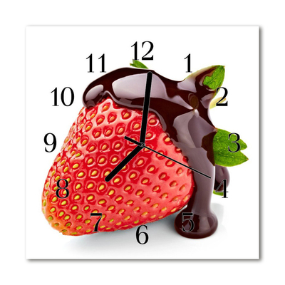 Glass Kitchen Clock Strawberry chocolate food and drinks red, brown