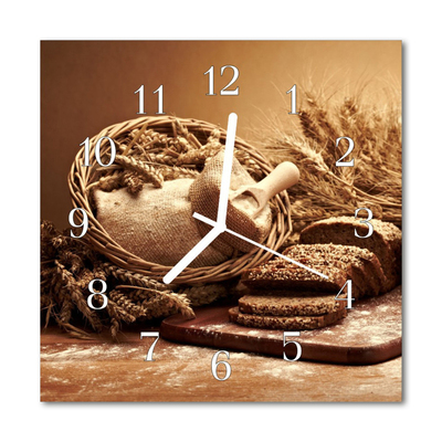 Glass Kitchen Clock Bread Wheat Ears Food and Drinks Brown